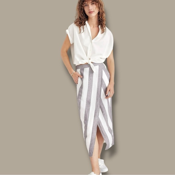 Madewell ‘Striped Overlay Skirt’ in Gray “Rock” & White Stripe Size Small